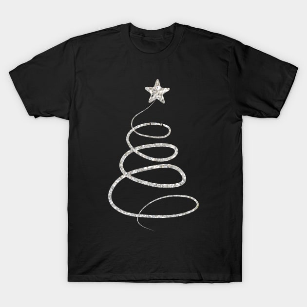 Minimalistic Silver Faux Glitter Star Christmas Tree T-Shirt by Felicity-K
